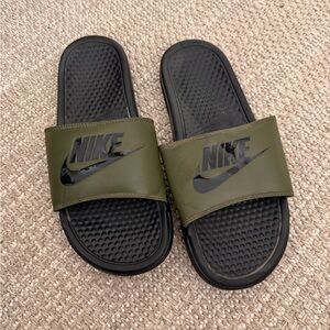 Nike Khaki and Black Slide Sandals